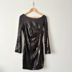 Hale Bob Sequin Long Sleeve Dress Black Size Medium